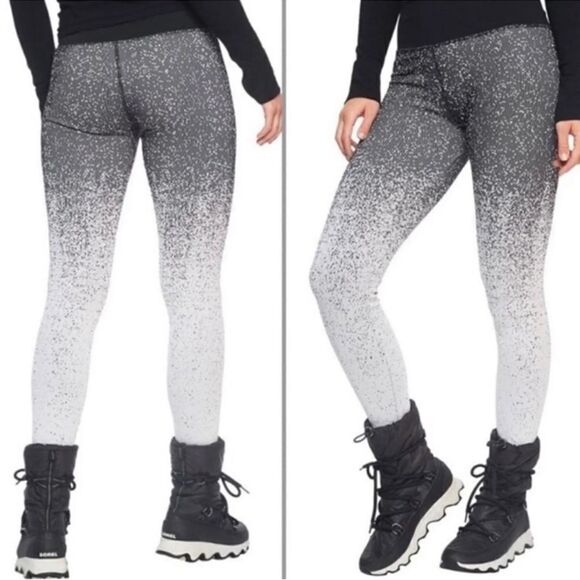 Athleta Flurry Ombre Leggings Ribbed Black Heather and White High Rise Small - Picture 2 of 6